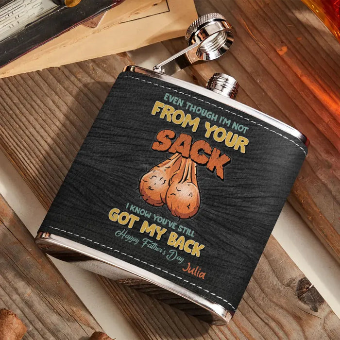 Custom Personalized Step Dad Leather Flask - Father's Day Gift Idea For Dad - I Know You've Still Got My Back