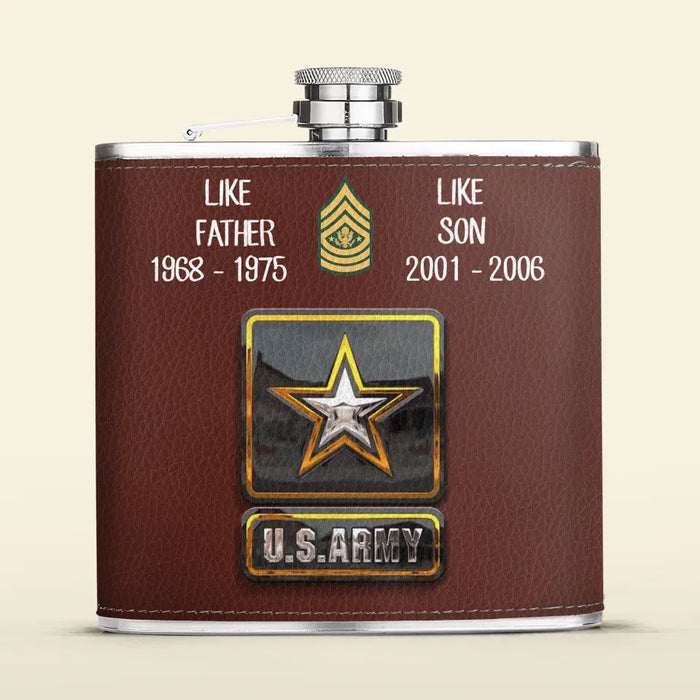 Custom Personalized Veteran Leather Flask - Father's Day Gift Idea For Dad - Like Father Like Son