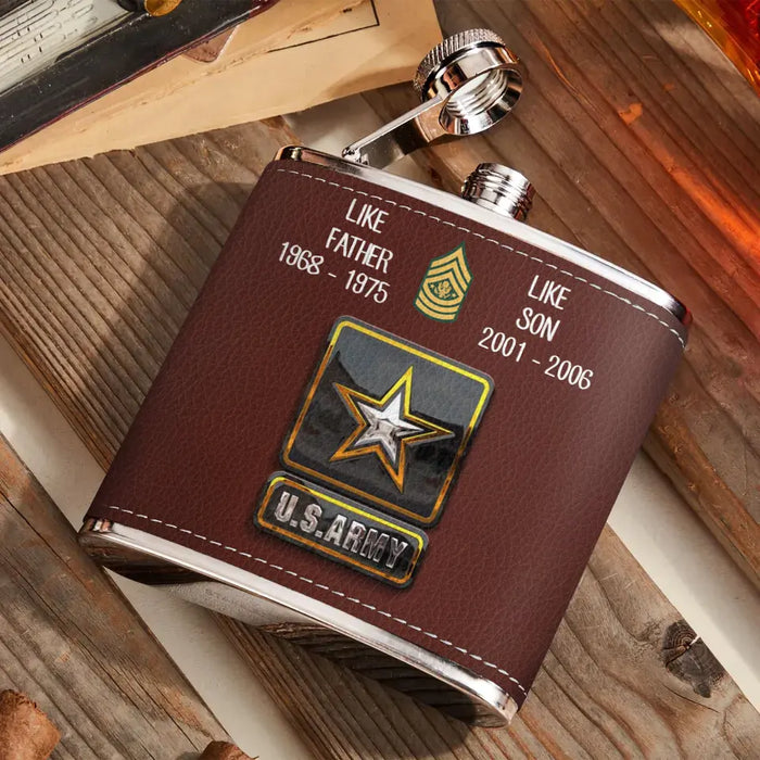 Custom Personalized Veteran Leather Flask - Father's Day Gift Idea For Dad - Like Father Like Son