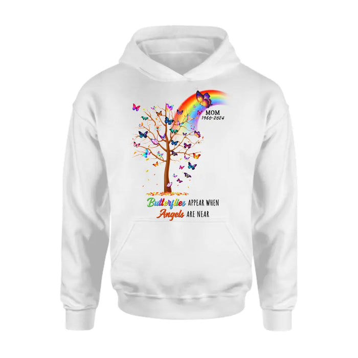 Custom Personalized Butterfly Memorial Shirt/ Hoodie - Memorial Gift Idea For Family Member - Upto 3 People - Butterflies Appear When Angels Are Near