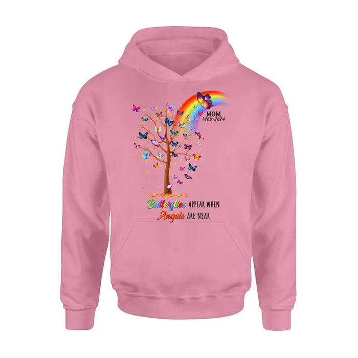 Custom Personalized Butterfly Memorial Shirt/ Hoodie - Memorial Gift Idea For Family Member - Upto 3 People - Butterflies Appear When Angels Are Near