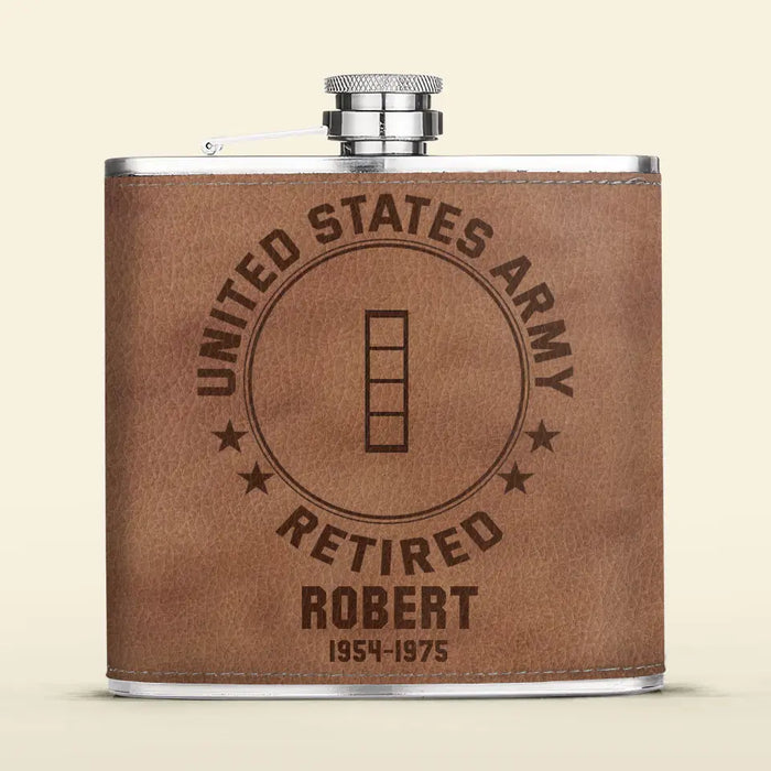 Custom Personalized US Military Veteran Leather Flask - Gift Idea For Dad/ Son/ Friend/ Veteran