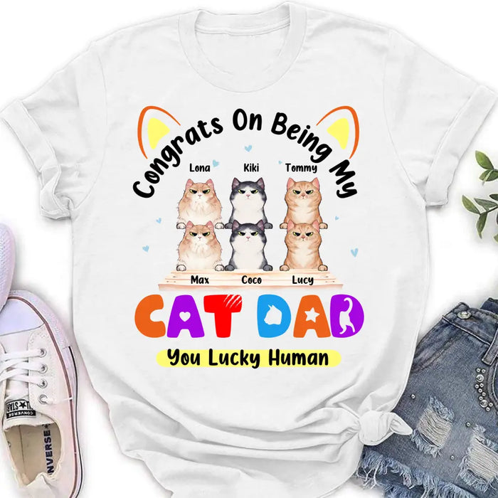 Custom Personalized Cat T-shirt/ Hoodie - Upto 6 Cats - Gift Idea For Cat Lover/Mother's Day/Father's Day - Congrats On Being My Cat Dad