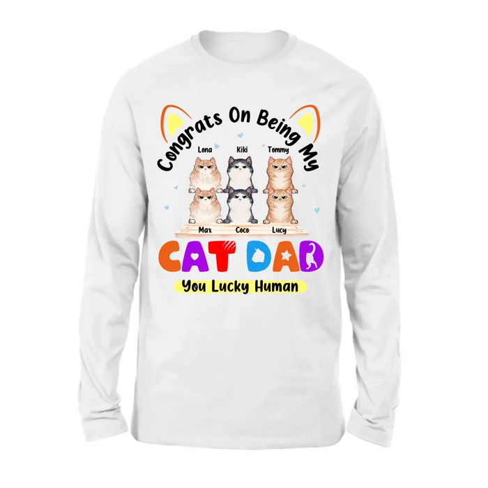 Custom Personalized Cat T-shirt/ Hoodie - Upto 6 Cats - Gift Idea For Cat Lover/Mother's Day/Father's Day - Congrats On Being My Cat Dad