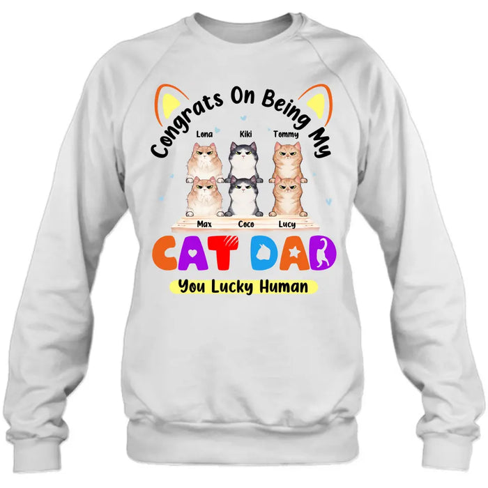 Custom Personalized Cat T-shirt/ Hoodie - Upto 6 Cats - Gift Idea For Cat Lover/Mother's Day/Father's Day - Congrats On Being My Cat Dad