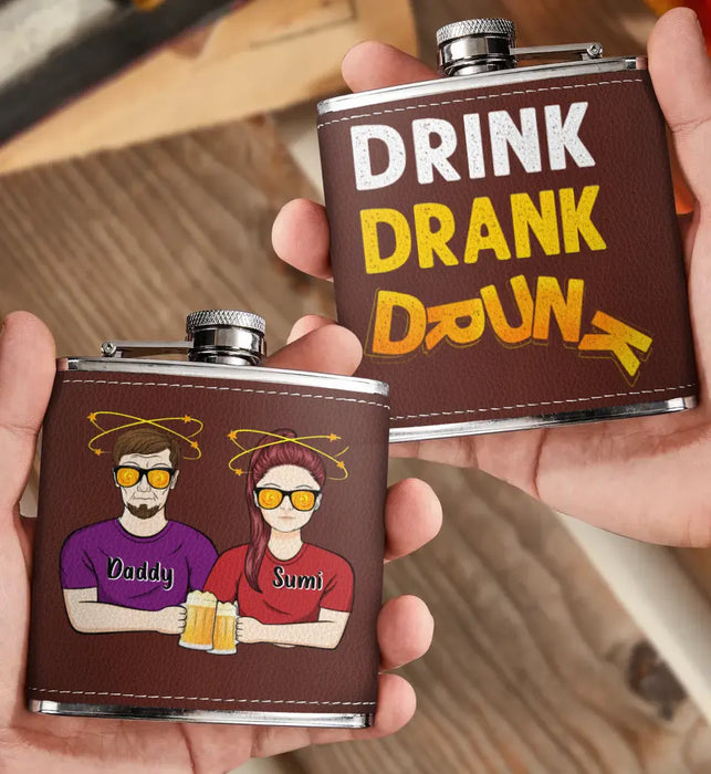 Custom Personalized Dad Leather Flask -  Father's Day Gift Idea For Dad - Drink Drank Drunk