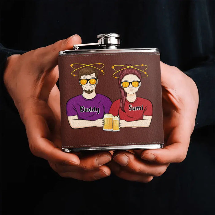 Custom Personalized Dad Leather Flask -  Father's Day Gift Idea For Dad - Drink Drank Drunk