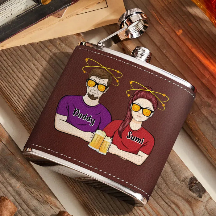 Custom Personalized Dad Leather Flask -  Father's Day Gift Idea For Dad - Drink Drank Drunk