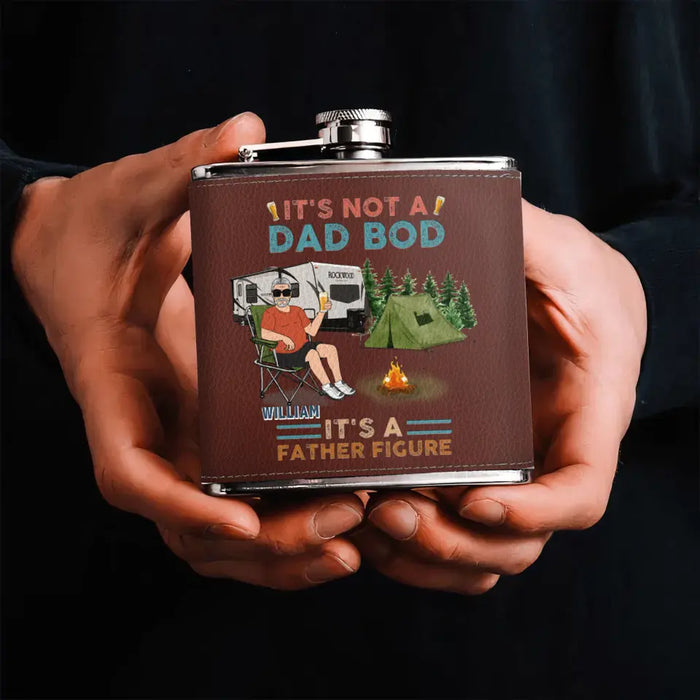 Custom Personalized Camping Dad Drunk Leather Flask - Gift Idea For Father's Day/ Camping Lovers - It's Not A Dad Bod It's A Father Figure