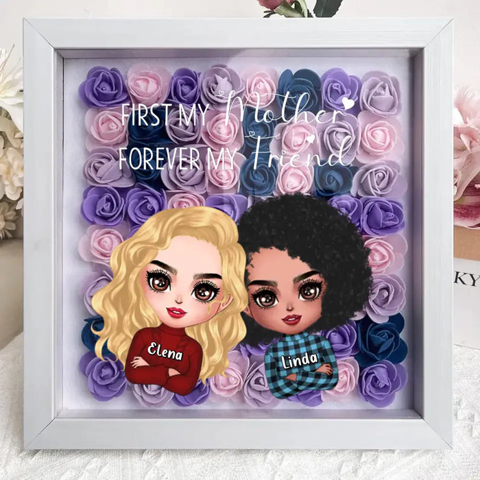 Custom Personalized Mom & Daughter Flower Shadow Box - Gift Idea for Mother's Day - First My Mother Forever My Friend