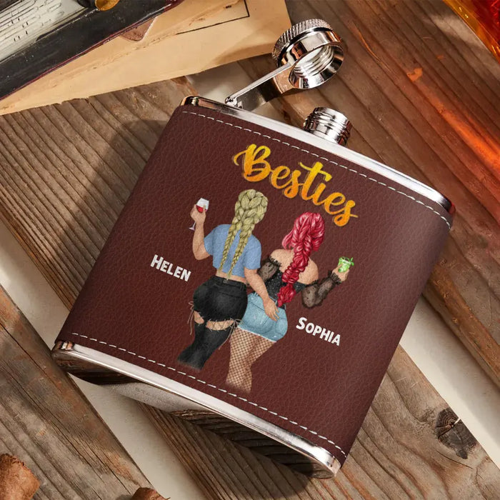 Custom Personalized Besties Leather Flask - Gift Idea For Friends - If It Isn't Miss Never Drinking Again Drinking Again