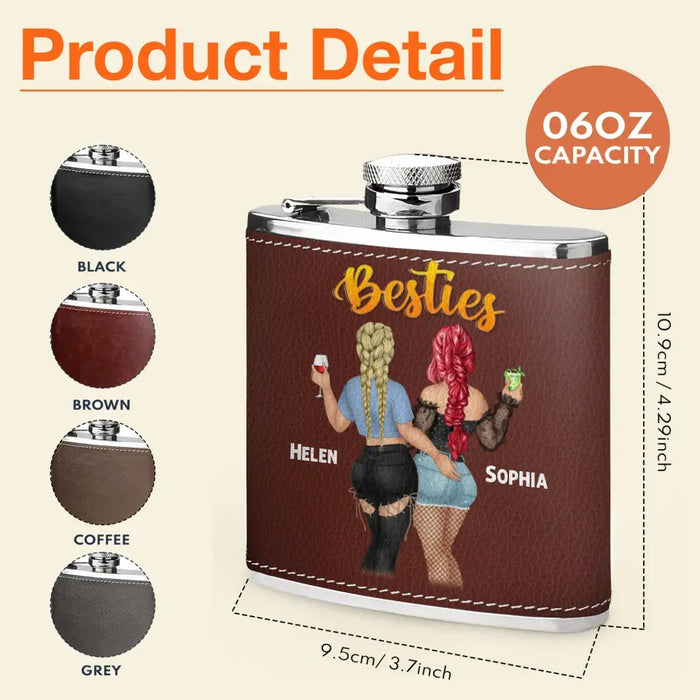 Custom Personalized Besties Leather Flask - Gift Idea For Friends - If It Isn't Miss Never Drinking Again Drinking Again