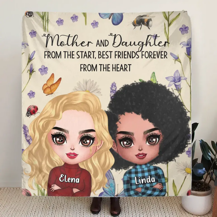 Custom Personalized Mother And Daughter Quilt/ Fleece Throw Blanket/Pillow Cover - Mother's Day Gift Idea - Mother And Daughter From The Start, Best Friends Forever From The Heart