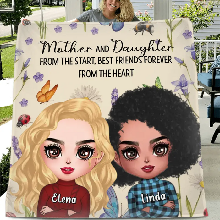 Custom Personalized Mother And Daughter Quilt/ Fleece Throw Blanket/Pillow Cover - Mother's Day Gift Idea - Mother And Daughter From The Start, Best Friends Forever From The Heart