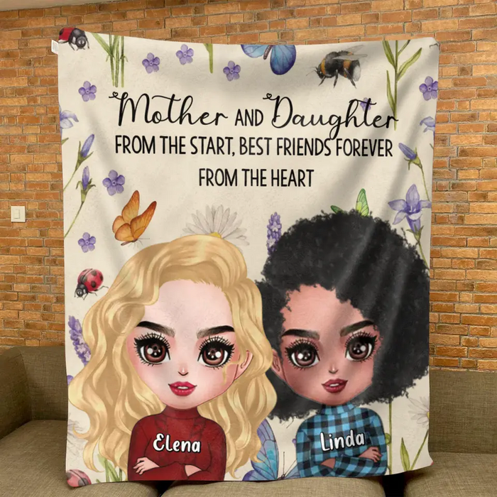 Custom Personalized Mother And Daughter Quilt/ Fleece Throw Blanket/Pillow Cover - Mother's Day Gift Idea - Mother And Daughter From The Start, Best Friends Forever From The Heart