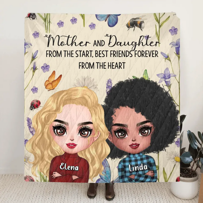 Custom Personalized Mother And Daughter Quilt/ Fleece Throw Blanket/Pillow Cover - Mother's Day Gift Idea - Mother And Daughter From The Start, Best Friends Forever From The Heart