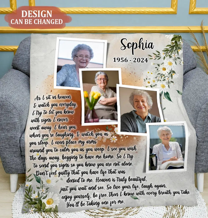 Custom Personalized Memorial Photo Fleece Throw/ Quilt Blanket - Upload Photo - Memorial Gift Idea For Family Member - As I Sit In Heaven & Watch You Everyday