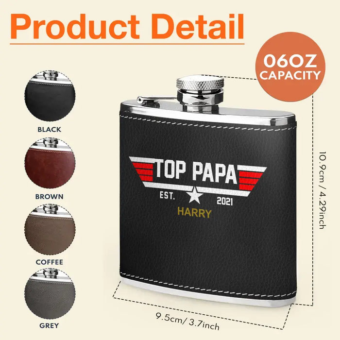 Custom Personalized Papa Leather Flask - Upto 12 Children - Father's Day Gift Idea for Dad/Grandpa