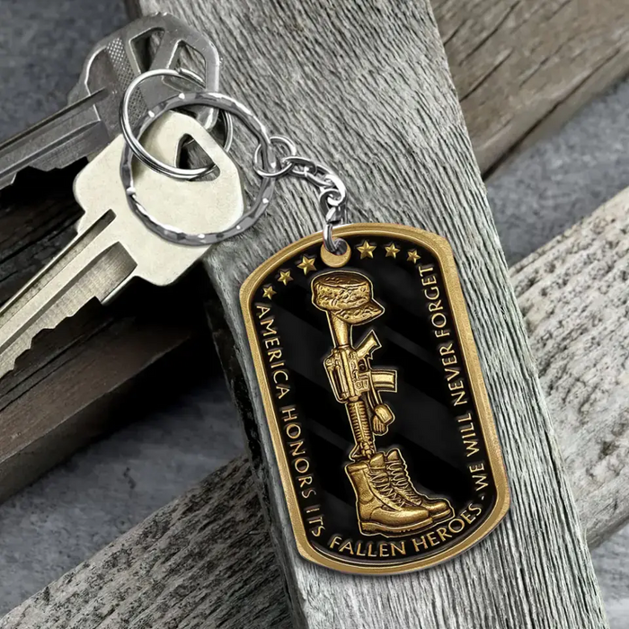 Custom Personalized Memorial Veteran Aluminum Keychain - Gift Idea For Dad/Father's Day/ Veteran - We Will Never Forget