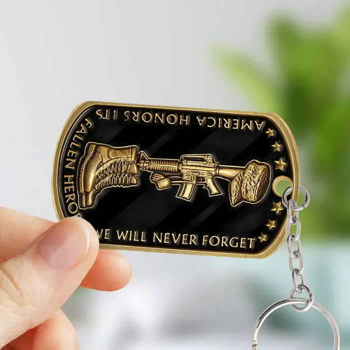 Custom Personalized Memorial Veteran Aluminum Keychain - Gift Idea For Dad/Father's Day/ Veteran - We Will Never Forget