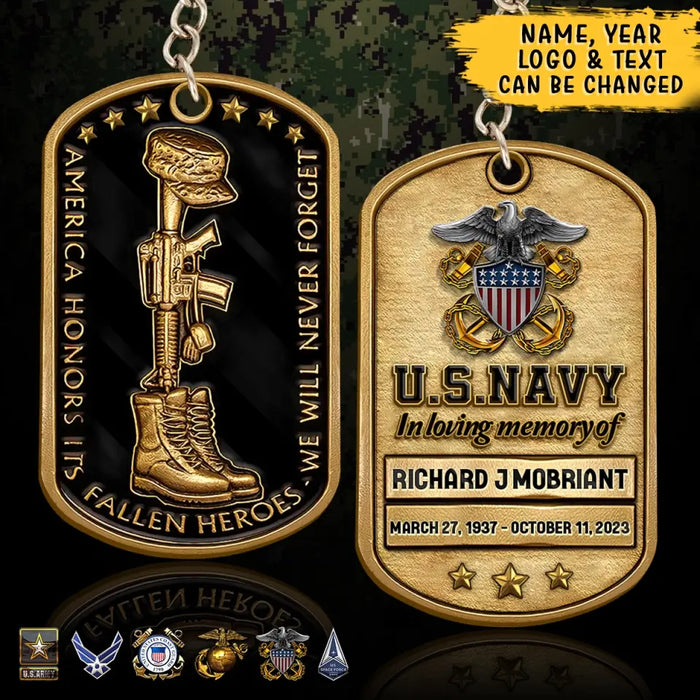 Custom Personalized Memorial Veteran Aluminum Keychain - Gift Idea For Dad/Father's Day/ Veteran - We Will Never Forget