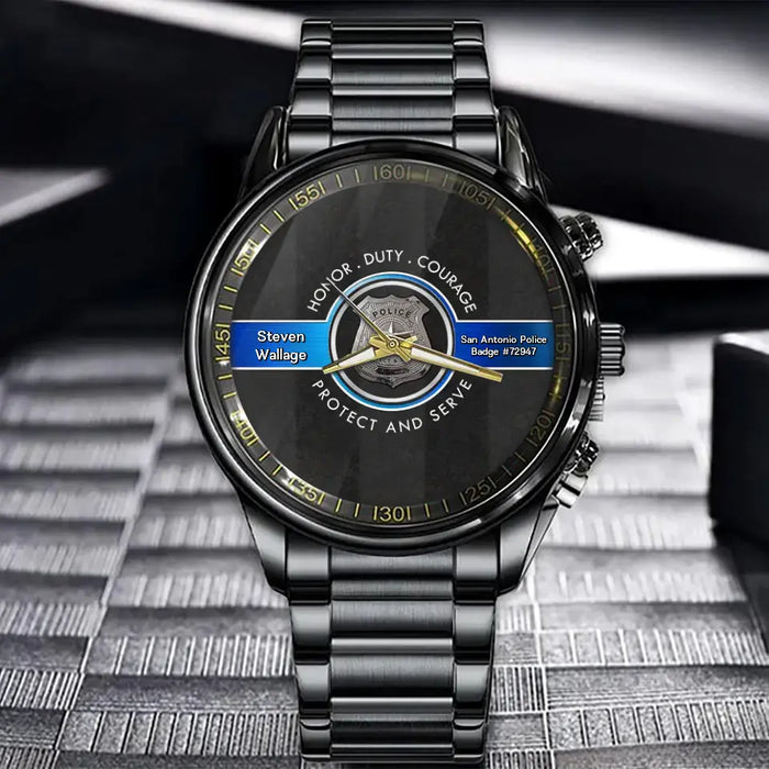 Custom Personalized Police Watch - Father's Day Gift Idea for Police - Honor Duty Courage