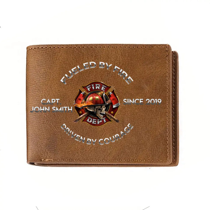 Custom Personalized Fire Fighter Leather Wallet - Father's Day Gift Idea For Fire Fighter - Fueled By Fire Driven By Courage