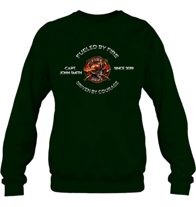 Custom Personalized Fire Fighter Shirt/ Hoodie - Father's Day Gift Idea For Fire Fighter - Fueled By Fire Driven By Courage