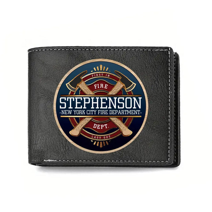 Custom Personalized Firefighter Leather Wallet - Father's Day Gift Idea for Firefighter