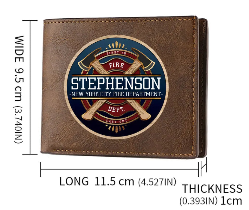 Custom Personalized Firefighter Leather Wallet - Father's Day Gift Idea for Firefighter