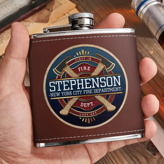 Custom Personalized Firefighter Leather Flask - Father's Day Gift Idea for Firefighter