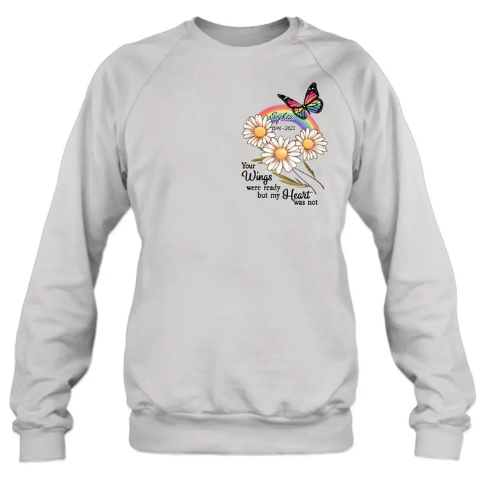 Custom Personalized Memorial Shirt/Hoodie - Memorial  Gift Idea for Mother's Day/Father's Day - Your Wings Were Ready But My Heart Was Not