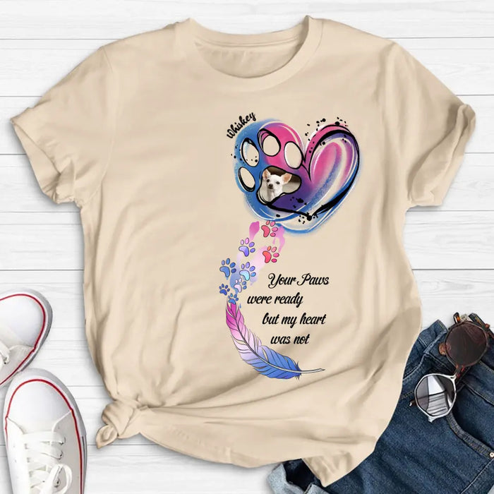 Custom Personalized Memorial Shirt/ Hoodie - Memorial Gift Idea For Dog Lovers - Upload Dog Photo - Your Paws Were Ready But My Heart Was Not