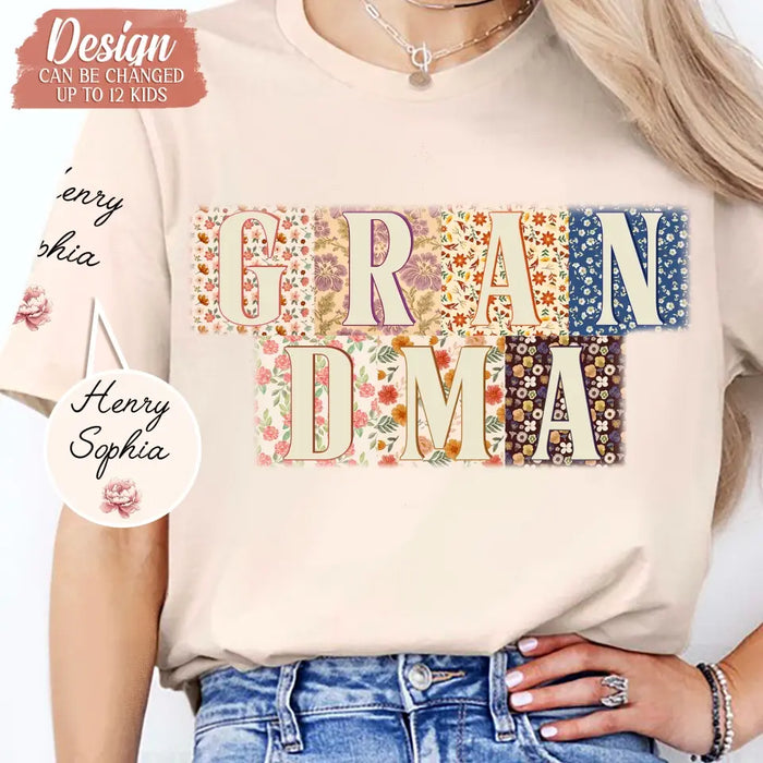 Custom Personalized Retro Boho Grandma T-Shirt- Upto 8 Kids - Mother's Day Gift Idea For Grandma/ Mom