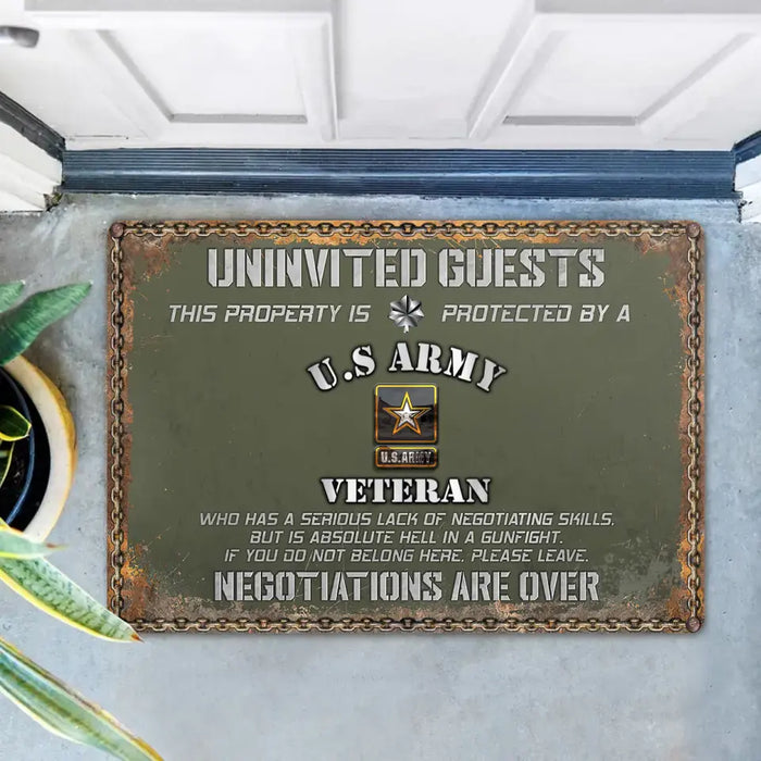 Custom Personalized Veteran Home Doormat - Gift Idea For Veteran - Uninvited Guests This Property Is Protected By A Veteran