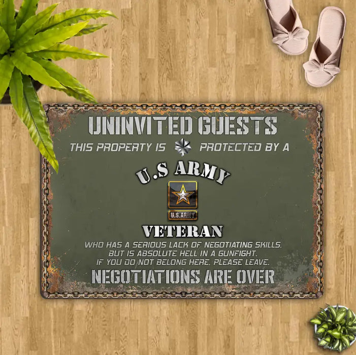 Custom Personalized Veteran Home Doormat - Gift Idea For Veteran - Uninvited Guests This Property Is Protected By A Veteran