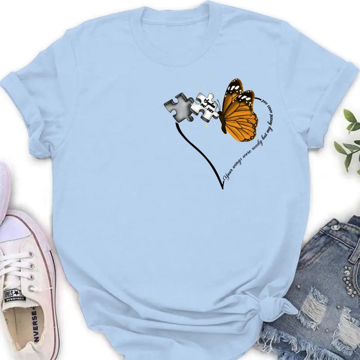 Custom Personalized Memorial Butterfly Shirt/ Hoodie - Memorial Gift Idea For Family Member - A Piece Of My Heart Lives In Heaven