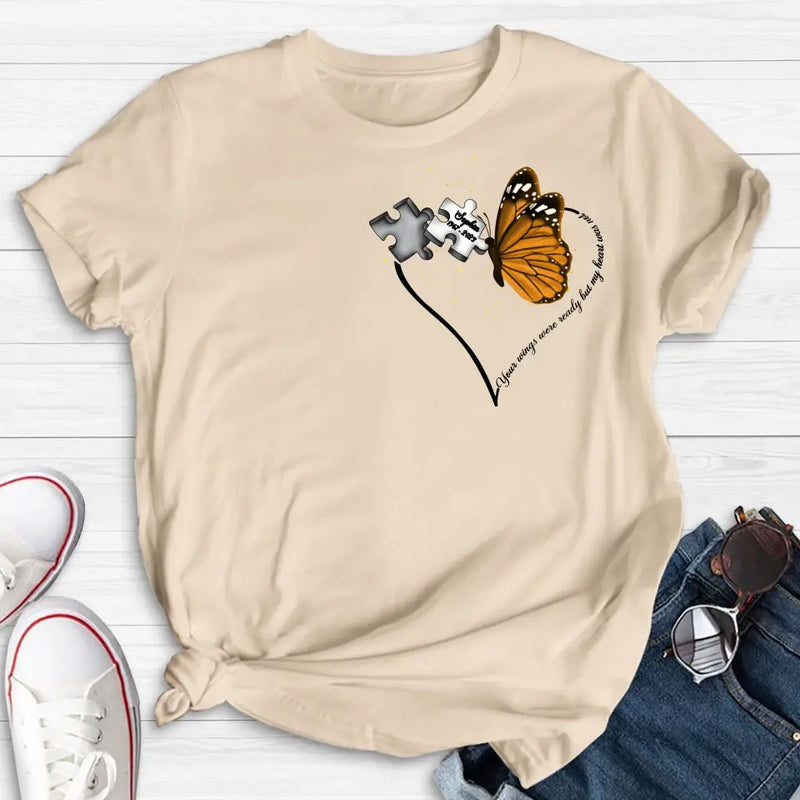 Personalized Memorial Butterfly Shirt/Hoodie - Memorial Gift Idea For Family Member - A Piece Of My Heart Lives In Heaven