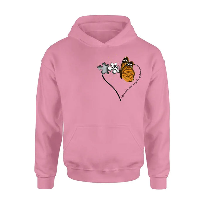 Custom Personalized Memorial Butterfly Shirt/ Hoodie - Memorial Gift Idea For Family Member - A Piece Of My Heart Lives In Heaven