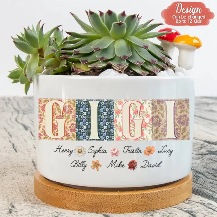 Custom Personalized Floral Mama Grandma Plant Pot - Mother's Day Gift Idea - Upto 12 Kids