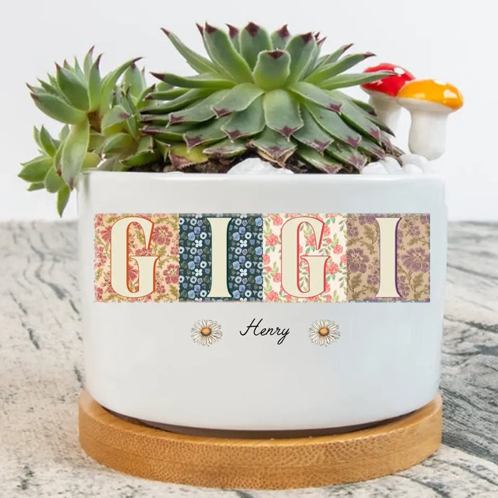 Custom Personalized Floral Mama Grandma Plant Pot - Mother's Day Gift Idea - Upto 12 Kids