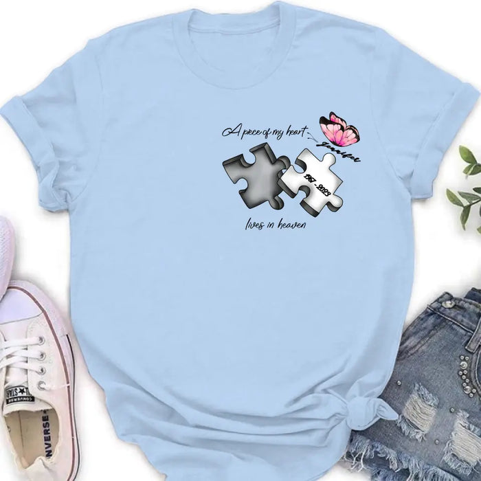 Custom Personalized Memorial Butterfly Shirt/ Hoodie - Memorial Gift Idea For Family Member - A Piece Of My Heart Lives In Heaven