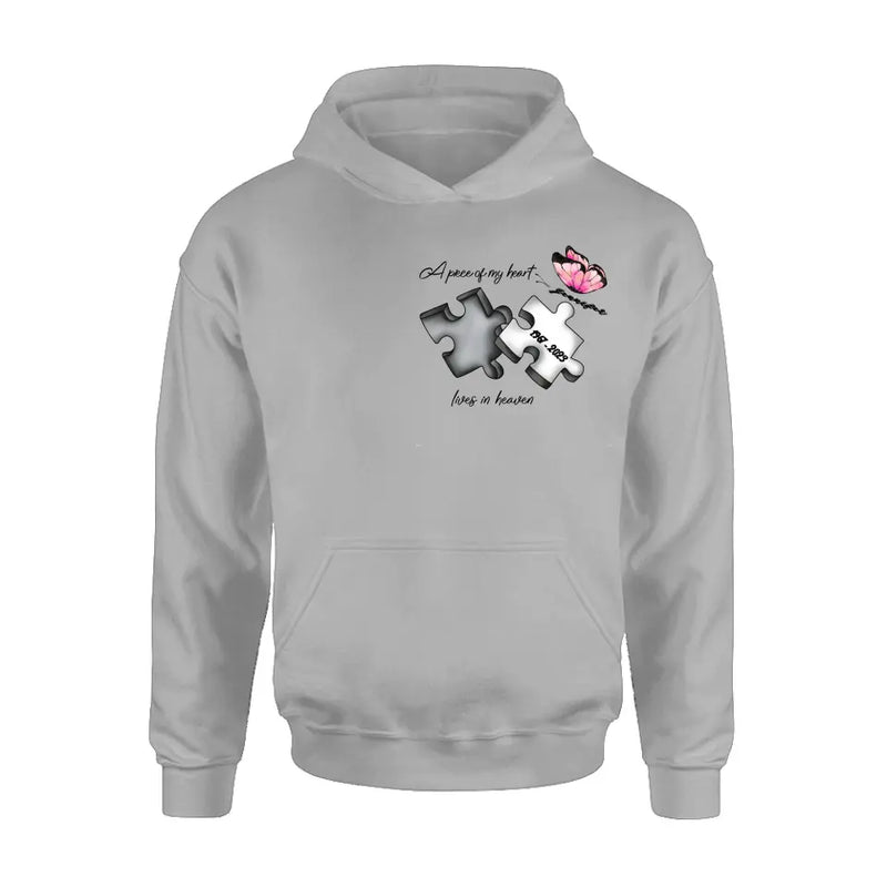 Personalized Memorial Butterfly Shirt/Hoodie - Memorial Gift Idea For Family Member - A Piece Of My Heart Lives In Heaven