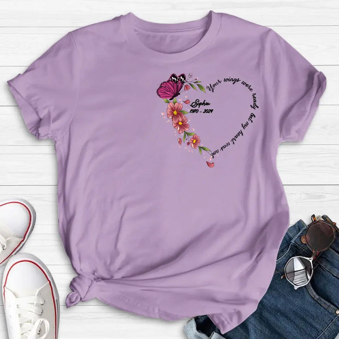 Custom Personalized Memorial Butterfly Shirt/ Hoodie - Memorial Gift Idea for Mother's Day/Father's Day - Your Wings Were Ready But My Heart Was Not