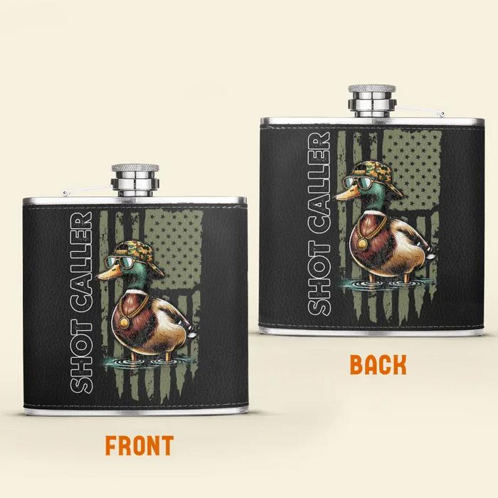 Custom Personalized Shot Caller Hunting Leather Flask - Gift Idea For Hunting Lover/ Him/ Her/ Father's Day/ Birthday