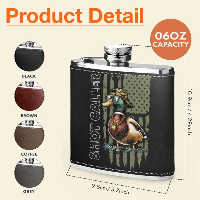 Custom Personalized Shot Caller Hunting Leather Flask - Gift Idea For Hunting Lover/ Him/ Her/ Father's Day/ Birthday