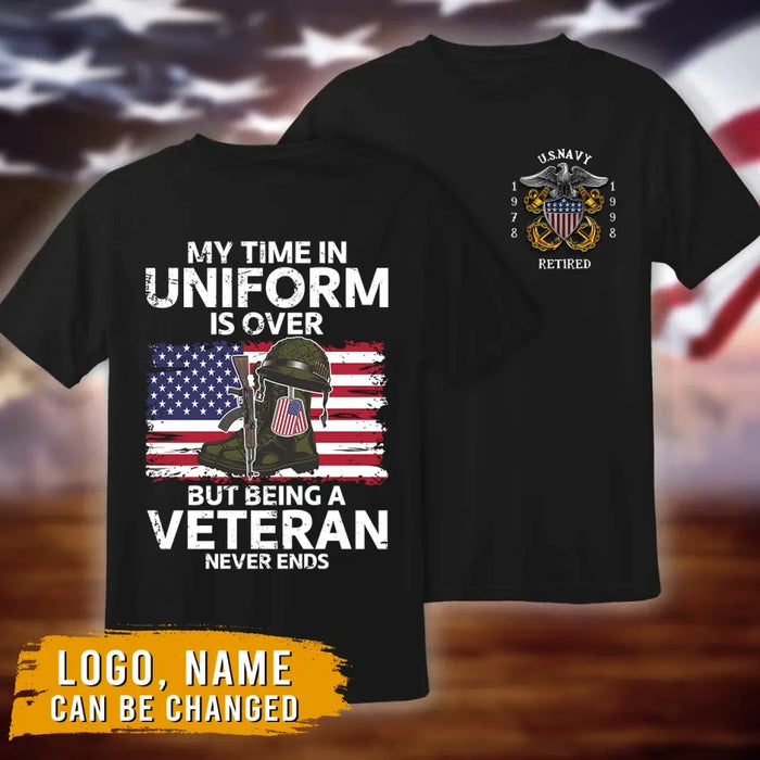 Custom Personalized Veteran AOP Men's T-shirt - Gift Idea For Veteran/ Father's Day -  My Time In Uniform Is Over But Being A Veteran Never Ends