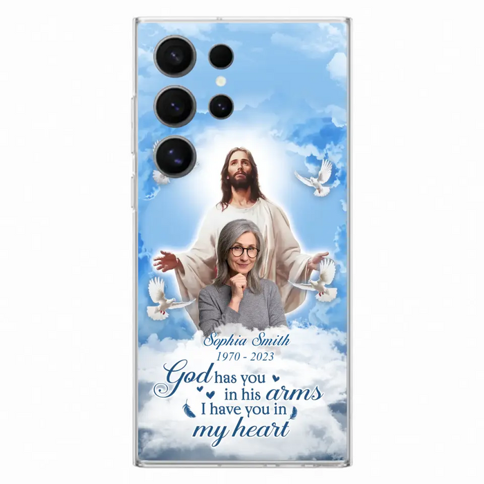 Custom Personalized Memorial Photo Phone Case - Memorial Gift Idea for Mother's Day/Father's Day - God Has You In His Arms I Have You In My Heart - Case for iPhone/Samsung