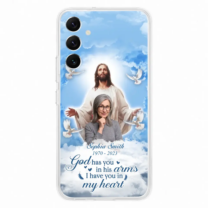 Custom Personalized Memorial Photo Phone Case - Memorial Gift Idea for Mother's Day/Father's Day - God Has You In His Arms I Have You In My Heart - Case for iPhone/Samsung