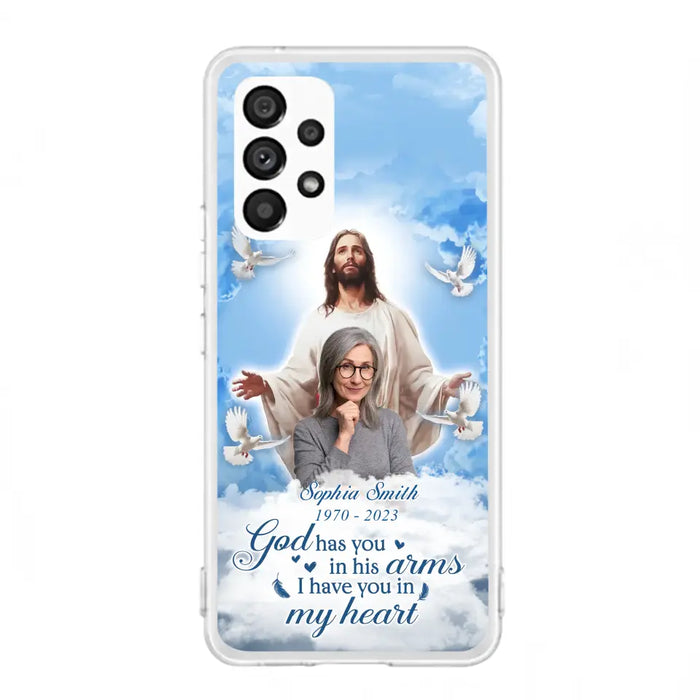 Custom Personalized Memorial Photo Phone Case - Memorial Gift Idea for Mother's Day/Father's Day - God Has You In His Arms I Have You In My Heart - Case for iPhone/Samsung